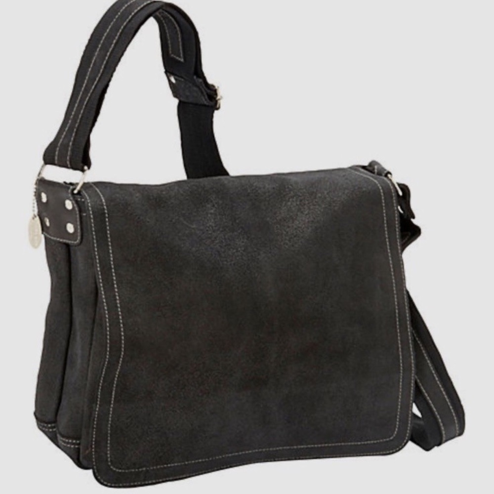 David King & Co. North South Laptop Messenger bag Dark Grey Suede Leather Men's - Picture 7 of 12